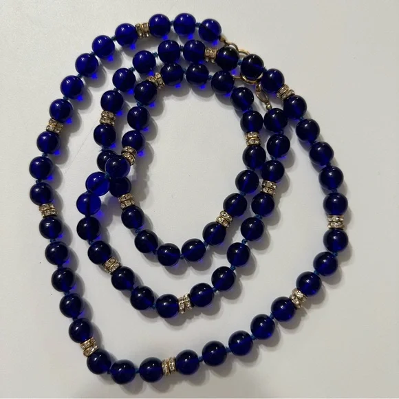 Vintage Murano glass necklace with handmade blue and golden - Picture 1 of 10